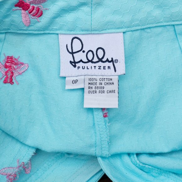 Lilly Pulitzer Bee Pants Size 0P Turquoise Blue Cropped Embroidered Slit Hem - Picture 5 of 7